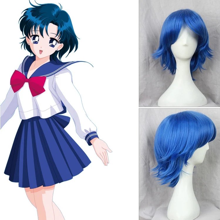 Pretty Soldier Sailor Moon Mercury 40cm 15.75" Short Curly Cosplay Wigs High Quality Hair Wig Blue for Women Costume Party Gift
Pretty Soldier Sailor Moon Mercury 40cm 15.75" Short Curly Cosplay Wigs High Quality Hair Wig Blue for Women Costume Party Gift