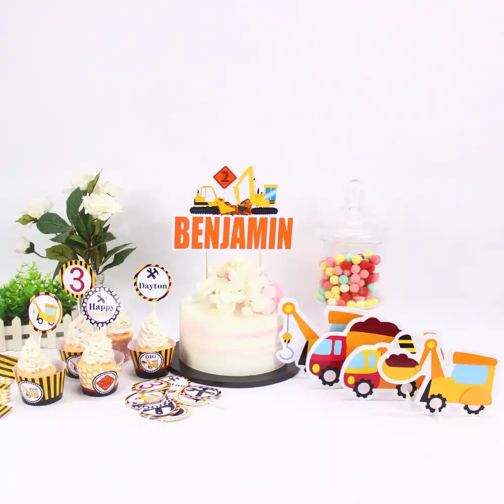 Construction Banner Construction Party Cupcake Toppers