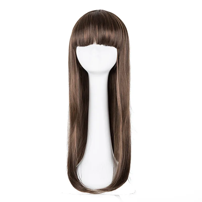 

Fei-Show Long Wavy Wig Synthetic Heat Resistant Fiber Fringe Bangs Light Brown Hair Costume Peruca Party Salon Women Hairpiece