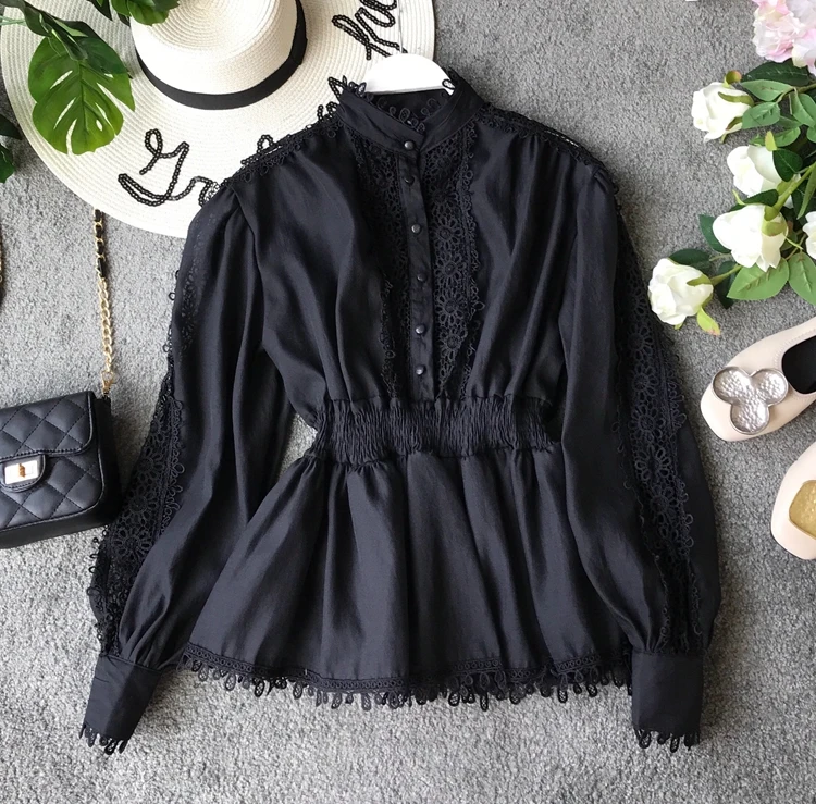 Women's spring summer long sleeve hollow out vintage lace shirt female casual loose elastic high waist 2 piece shirt tops TB1191
Women's spring summer long sleeve hollow out vintage lace shirt female casual loose elastic high waist 2 piece shirt tops TB1191
