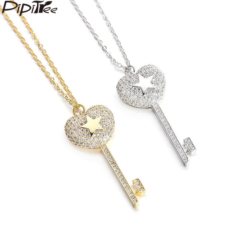 Pipitree Lovely Star Heart Key Charm Pendant Necklace Brass CZ Zircon Crystal Necklaces for Women Lovers Wedding Jewelry Gift
Pipitree Lovely Star Heart Key Charm Pendant Necklace Brass CZ Zircon Crystal Necklaces for Women Lovers Wedding Jewelry Gift