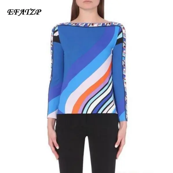 New 2016 spring High Quality Luxury Brands Designer Top Women's Long Sleeve Blue Geometry Printed XXL Casual Sheath Tee
New 2016 spring High Quality Luxury Brands Designer Top Women's Long Sleeve Blue Geometry Printed XXL Casual Sheath Tee