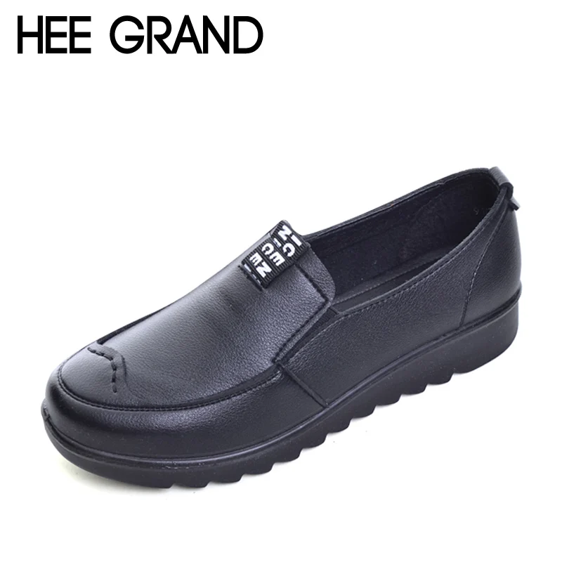Image HEE GRAND PU Leather Shoes Woman Slip on Loafers Comfortable Mom Shoes Platform Flats Spring Solid Women Flats Size Plus XWD5537