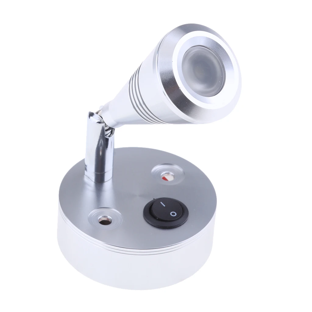 12V 3W 6000K Wall LED Spot Reading Light Switch Caravan Camper Boat Silver