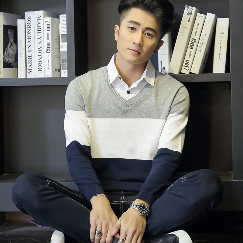 2019 Winter Korean men's sweater fake two-piece sweater shirt collar long-sleeved clothing
2019 Winter Korean men's sweater fake two-piece sweater shirt collar long-sleeved clothing