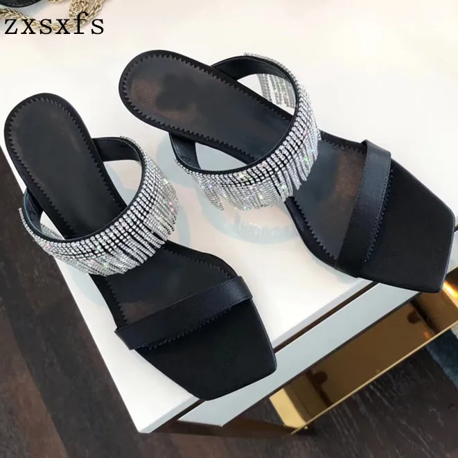 New Arrival Black Silk High Heels Slippers Rhinestone Crystal Tassels Women Slippers!
New Arrival Black Silk High Heels Slippers Rhinestone Crystal Tassels Women Slippers!