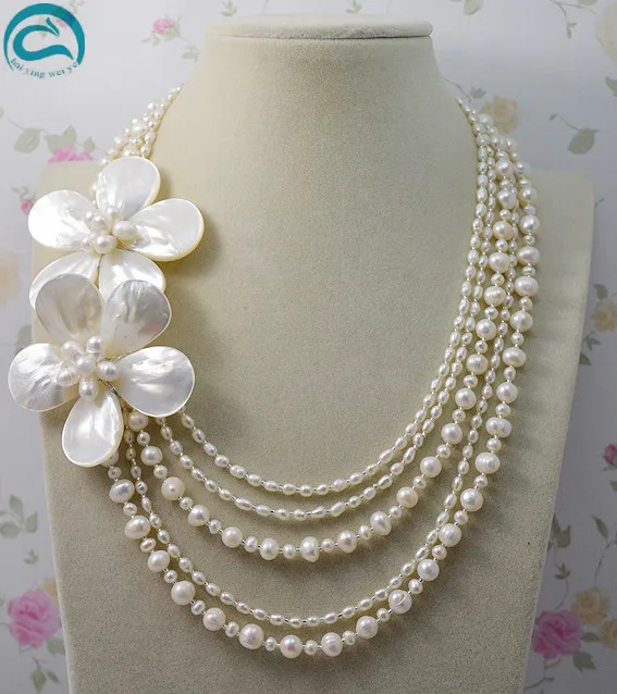 

Unique Pearls jewellery Store Natural White Freshwater Pearl Shell Flower Necklace Perfect Women Wedding Birthday Gift