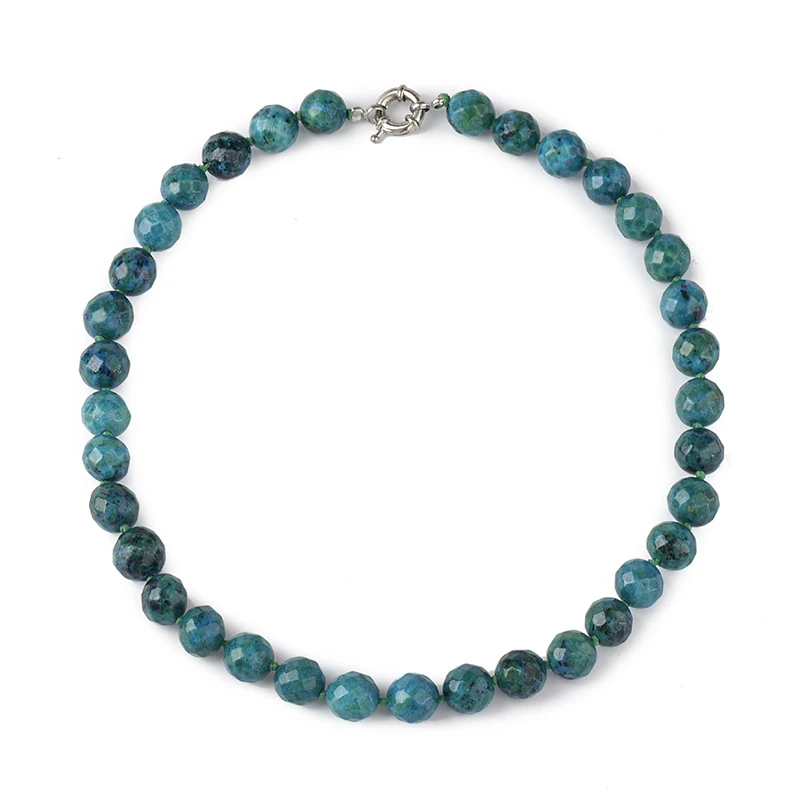 Atmospheric blue and green 10-m m C-h-r-y-so-c-o-l-l-a roundness necklace for both men and women.
Atmospheric blue and green 10-m m C-h-r-y-so-c-o-l-l-a roundness necklace for both men and women.