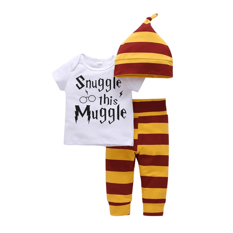 

Newborn Baby Clothing Set Cotton White Letters Snuggle This Muggle T-shirt + Yellow Striped Pants Children's Boys Girls Clothing