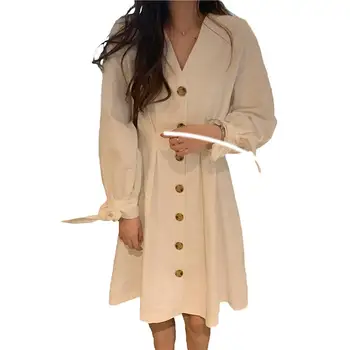 2019 Ladies Solid Casual Chic Dress Spring Autumn Elegant V-Neck Lantern Sleeve Single Breasted Women's Dresses Vestidos D173
2019 Ladies Solid Casual Chic Dress Spring Autumn Elegant V-Neck Lantern Sleeve Single Breasted Women's Dresses Vestidos D173