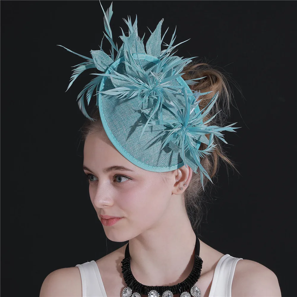 Turquoise imitation Sinamay Fascinators Elegant Ladies feather Floral Hat hairclip British Wedding Party Derby Hair Accessories
Turquoise imitation Sinamay Fascinators Elegant Ladies feather Floral Hat hairclip British Wedding Party Derby Hair Accessories