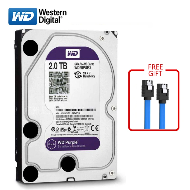 WD бренд 2000 внутренний жесткий диск 3 5 "64 M кэш SATA3 HDD 6 ГБ/сек. 2 ТБ фиолетовый HD