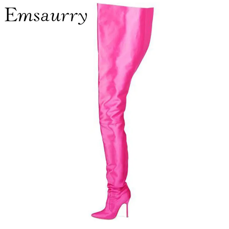 Fashion Catwalk Stage Botas Mujer Fluorescent Color Stretch Satin Stiletto Heels Point Toe Super Long Waist High Boots
Fashion Catwalk Stage Botas Mujer Fluorescent Color Stretch Satin Stiletto Heels Point Toe Super Long Waist High Boots
