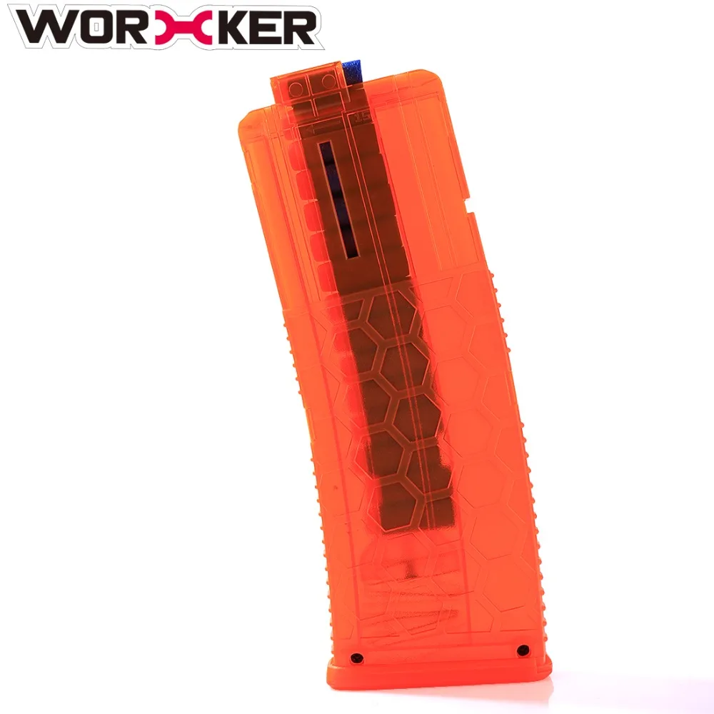 15 Darts Transparent Orange Worker Honeycomb Curve Short Bullet Clips 15 Bullets Ammo Cartridge Dart Clips for Nerf Converted
15 Darts Transparent Orange Worker Honeycomb Curve Short Bullet Clips 15 Bullets Ammo Cartridge Dart Clips for Nerf Converted