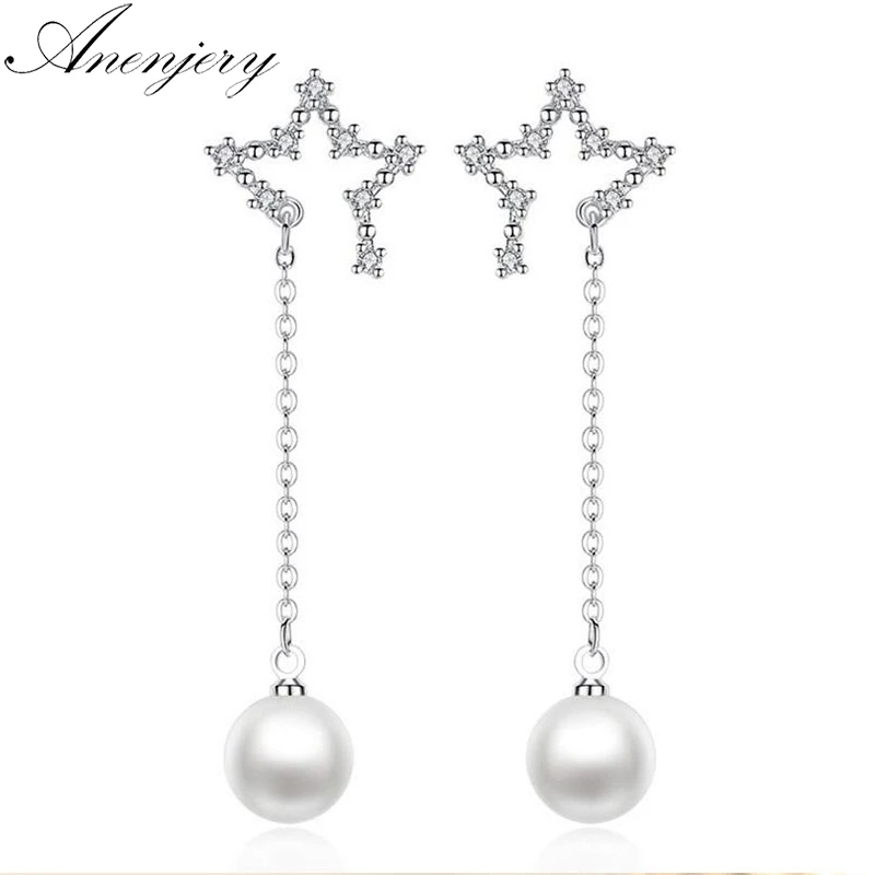 Anenjery 925 Sterling Silver Tassel Earrings For Women Dazzling Zircon Star Pearl Long Earrings Ear Jewelry oorbellen S-E503
Anenjery 925 Sterling Silver Tassel Earrings For Women Dazzling Zircon Star Pearl Long Earrings Ear Jewelry oorbellen S-E503