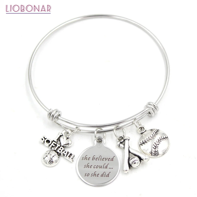 10PCS Stainless Steel Bracelet Wire Bangle Jewelry Sport Charm Bracelets I love Softball Bracelets for Women Gift Pulsera
10PCS Stainless Steel Bracelet Wire Bangle Jewelry Sport Charm Bracelets I love Softball Bracelets for Women Gift Pulsera
