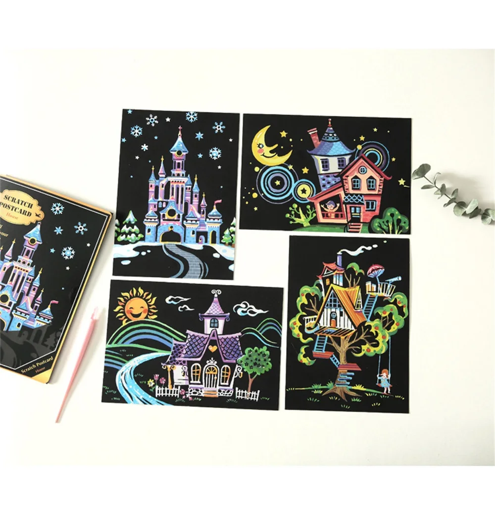 Cute Animal DIY Scratching Painting Fairy Tale House 4 Pcs Scratch Picture for Kids Scraper Tools Drawing Paper Birthday Gift
Cute Animal DIY Scratching Painting Fairy Tale House 4 Pcs Scratch Picture for Kids Scraper Tools Drawing Paper Birthday Gift