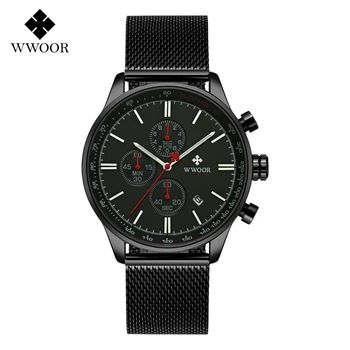 

WWOOR Fashion Quartz Mens Watches Chronograph Auto Date Wrist Watch Mesh Stainless Steel Wristwatches Relojes Para Hombre 8862