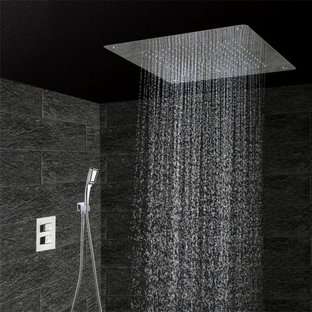 verdeckte dusche set chrome bad mischer wasserhahn bad wasserhahn sus304 decke dusche kopf 500x500 regen hf5107 shower set thermostatic shower setbath tap aliexpress