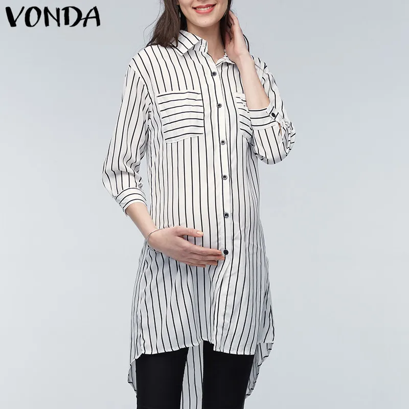 VONDA Maternity Clothings Pregnant Women Blouses 2019 Pregnancy Lapel 3/4 Sleeve Casual Loose Striped Shirts Plus Size Oversized
VONDA Maternity Clothings Pregnant Women Blouses 2019 Pregnancy Lapel 3/4 Sleeve Casual Loose Striped Shirts Plus Size Oversized