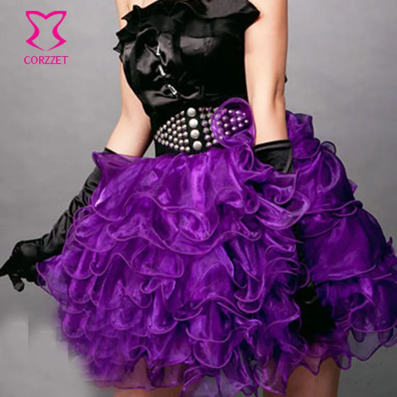 

Plus Size Micro Gothic Punk Tutu Skirt Women Multilayer Ruffles Burlesque Sexy Purple Mini Skirts Adult Pettiskirt Match Corset