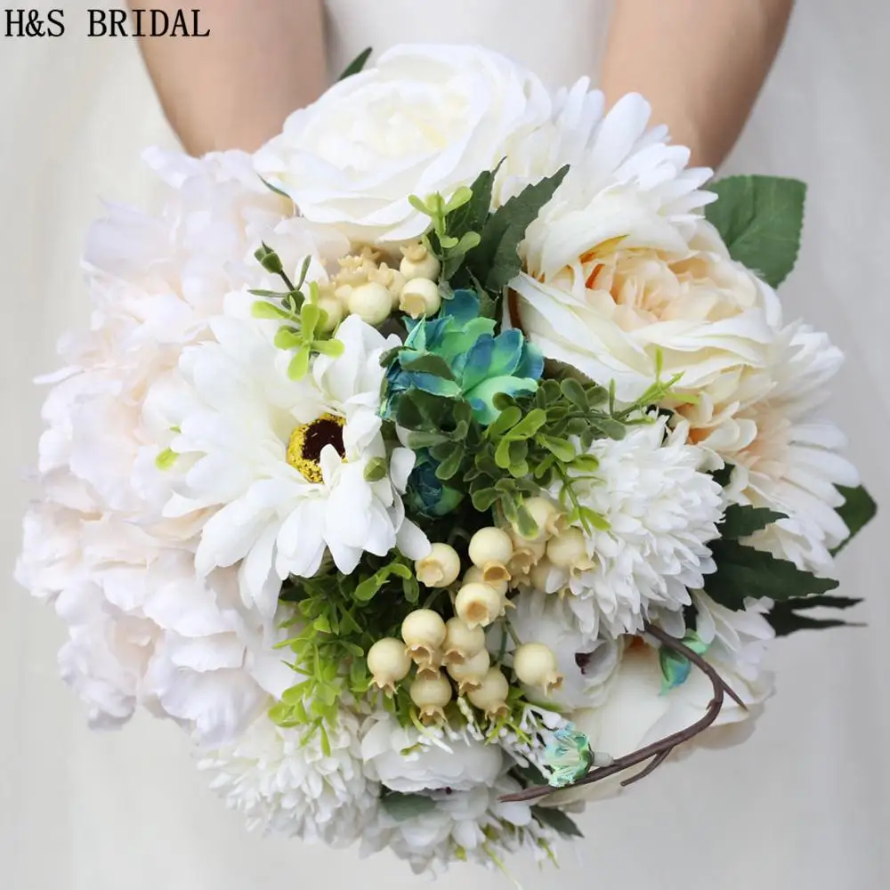 

White Ivory Wedding Bouquet Artificial Bridal Bouquet Wedding Accessories 2019 Bridal Holding wedding flowers bouquet mariage
