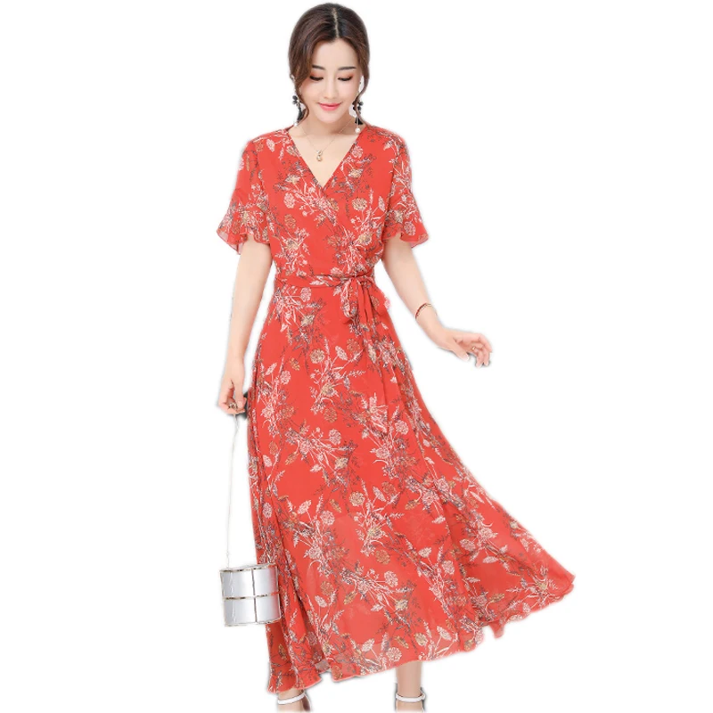 Floral Printed Ladies Dresses Summer Flare Sleeve Women's Chilffon Dress Bohemian Fork V-Neck Fashion Women Dresses
Floral Printed Ladies Dresses Summer Flare Sleeve Women's Chilffon Dress Bohemian Fork V-Neck Fashion Women Dresses