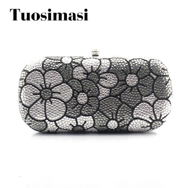 Fashion ladies bridal wedding rhinestone evening party clutch purse grey and white flower pattern chain bag
Fashion ladies bridal wedding rhinestone evening party clutch purse grey and white flower pattern chain bag