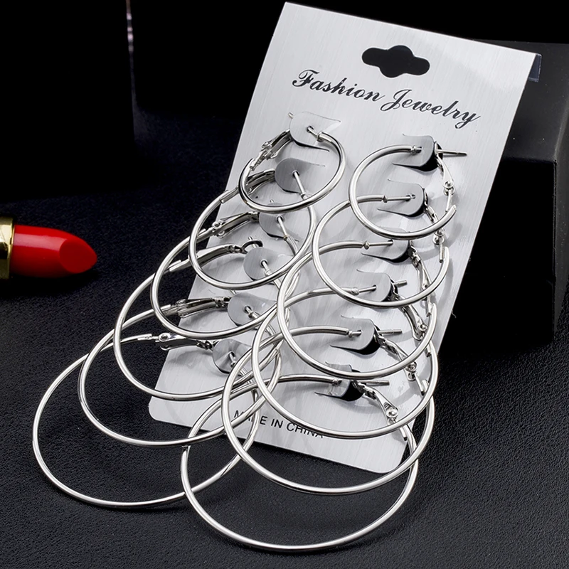 EN Fashion New 6 Pairs/Set Gold Silver Small Big Circle Hoop Earrings for Women Steampunk Round Earring Sets
EN Fashion New 6 Pairs/Set Gold Silver Small Big Circle Hoop Earrings for Women Steampunk Round Earring Sets