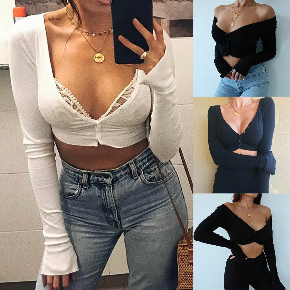 New Style Women T-Shirts Summer Beach Long Sleeved Button Long Sleeve Party Deep V Neck Top Skinny Casual Fashion Hot 2019
New Style Women T-Shirts Summer Beach Long Sleeved Button Long Sleeve Party Deep V Neck Top Skinny Casual Fashion Hot 2019