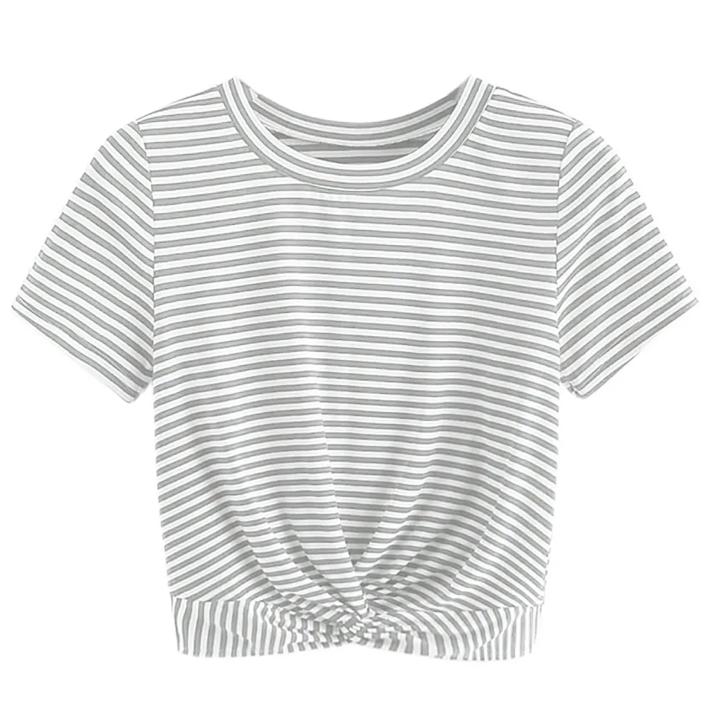 SAGACE female T-shirt Womens 2019 Summer Short Sleeve Striped Casual Round NeckTwisted Front T-shirt Casual Top harajuku tshirt
SAGACE female T-shirt Womens 2019 Summer Short Sleeve Striped Casual Round NeckTwisted Front T-shirt Casual Top harajuku tshirt