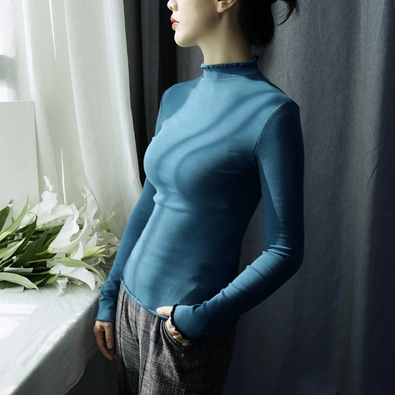 2019 Spring Woman Skinny Tees Tops Long Sleeve High Quality Slim Elastic Fitting T Shirts Turtleneck Knitting Tee Shirts
2019 Spring Woman Skinny Tees Tops Long Sleeve High Quality Slim Elastic Fitting T Shirts Turtleneck Knitting Tee Shirts