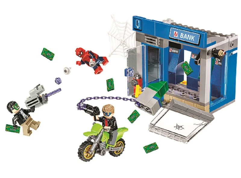 Super Heroes Spider-Man ATM Heist Battle Bank Getaway Bike Model Building Blocks Toys Bricks Compatible With legoings
Super Heroes Spider-Man ATM Heist Battle Bank Getaway Bike Model Building Blocks Toys Bricks Compatible With legoings