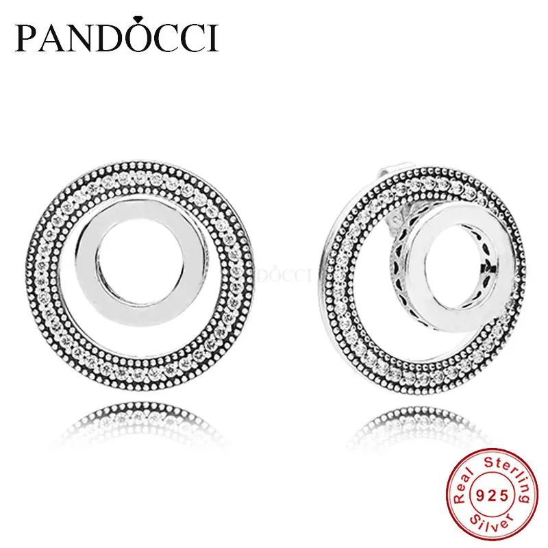 

QANDOCCI 925 Sterling Silver Forever Signature Earrings Clear CZ For Women Original Jewelry DIY Making Anniversary Gift