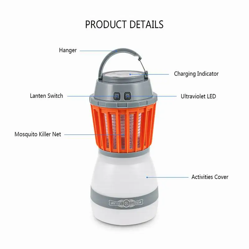 2-in-1 Portable LED Camping Light Mosquito Killer Lamp With Solar Panel USB Charging Outdoor Indoor Waterproof Pest Repeller (34)