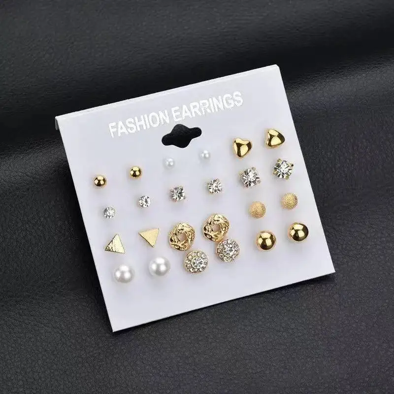 12 pair/set Square Crystal Heart Stud Earrings for Women Gold Color Piercing Simulated Pearl Earrings Women Fashion Jewelry
12 pair/set Square Crystal Heart Stud Earrings for Women Gold Color Piercing Simulated Pearl Earrings Women Fashion Jewelry