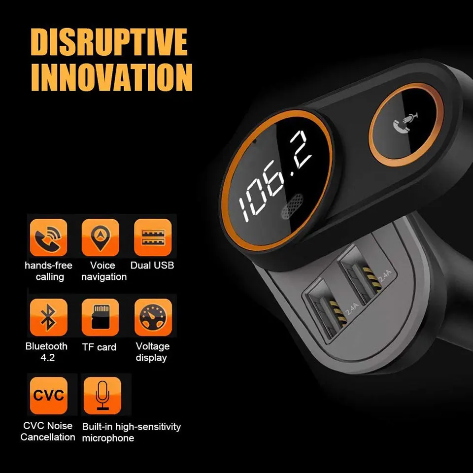 ANLUD FM Transmitter High Quality Rotate Bluetooth Handsfree Car Kit Modulator Dual USB Car Charge Audio Radio TF MP3 Player (6)