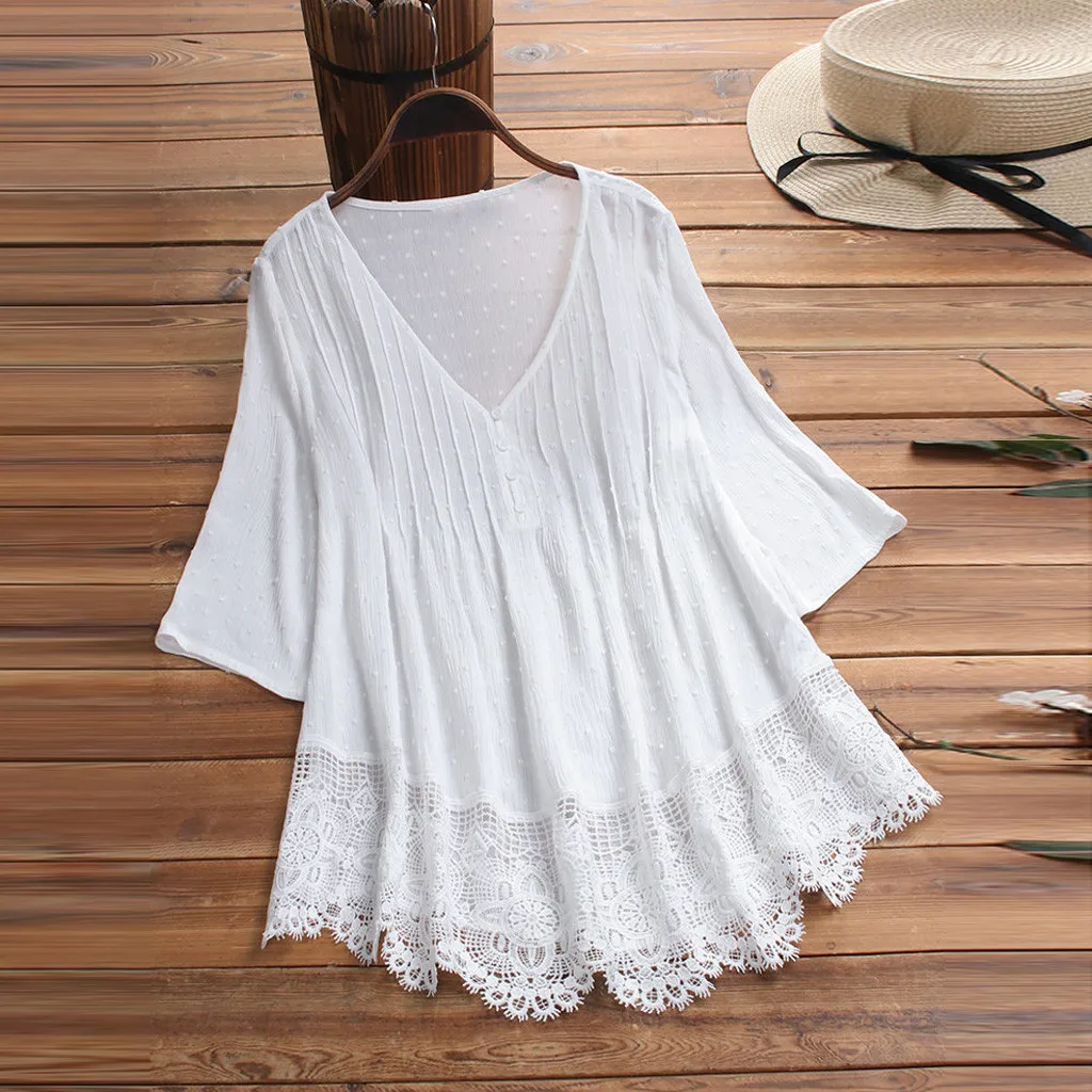 White Blouse Vintage Jacquard Three Quarter Lace V-Neck Plus Size Women Tops and Blouses Solid Shirt Blouse Lady Camisa#5%
White Blouse Vintage Jacquard Three Quarter Lace V-Neck Plus Size Women Tops and Blouses Solid Shirt Blouse Lady Camisa#5%