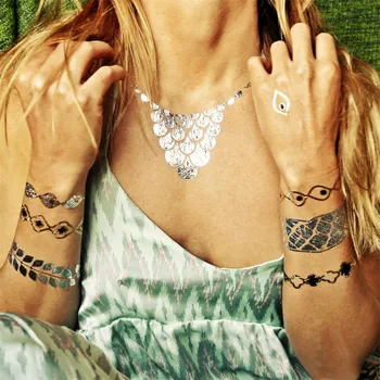 6pcs Large Temporary Flash Tattoo Metal Texture Silver Gold Metallic Tattoo Sticker Tatuagem for Women Skin Maker
6pcs Large Temporary Flash Tattoo Metal Texture Silver Gold Metallic Tattoo Sticker Tatuagem for Women Skin Maker