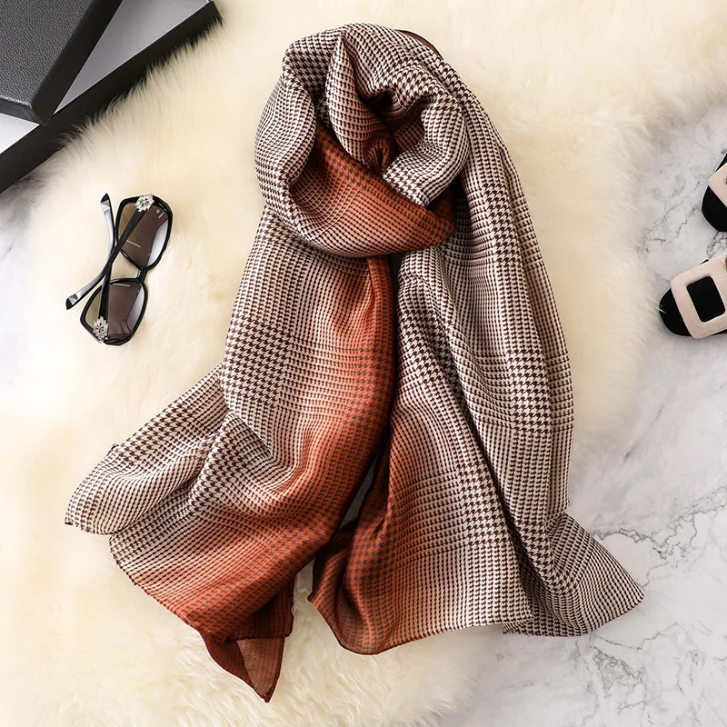 Winter Women Silk Scarf Luxury Thousands Birds Plaid Warm Shawls Spring New Gradual Coloured Female Blanket Scarves for Ladies
Winter Women Silk Scarf Luxury Thousands Birds Plaid Warm Shawls Spring New Gradual Coloured Female Blanket Scarves for Ladies