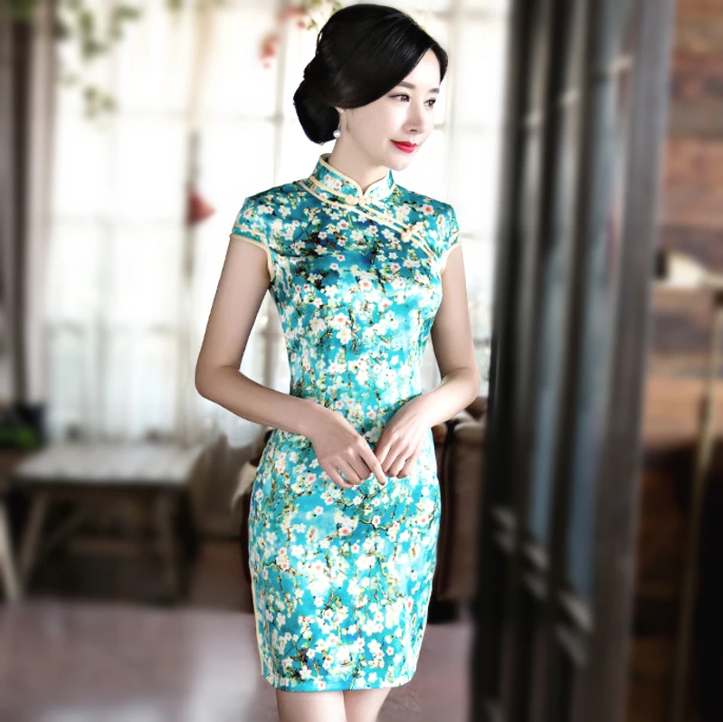 Satin Silk Chinese Style Dress Qipao Dresses Restore Small Floral Ancient Elegant Cheongsam Short qi pao
Satin Silk Chinese Style Dress Qipao Dresses Restore Small Floral Ancient Elegant Cheongsam Short qi pao