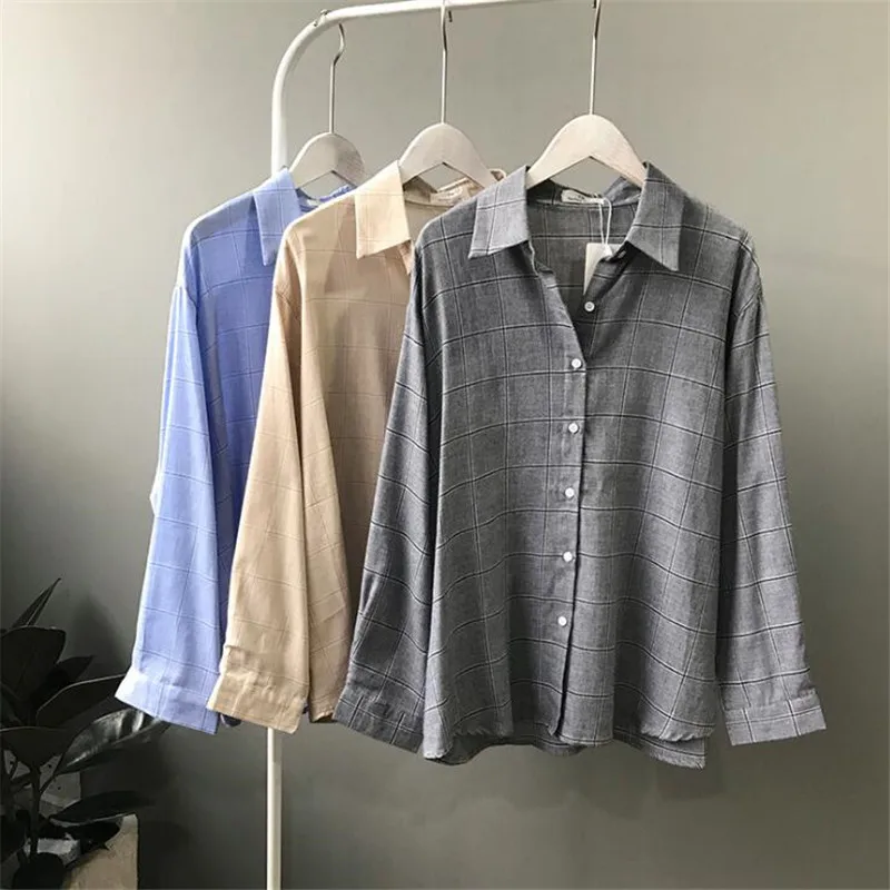 Office Women's Blouse Shirts 2018 Spring female plaid shirt women Loose long sleeve cotton Blouse top female All Match outerwear
Office Women's Blouse Shirts 2018 Spring female plaid shirt women Loose long sleeve cotton Blouse top female All Match outerwear