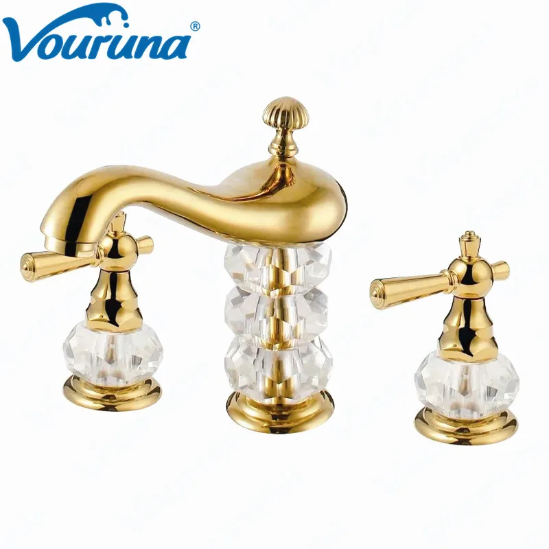 VOURUNA Luxurious 8 Inch Golden Widespread Faucet Bathroom Crystal Vessel Sink Mixer Taps
VOURUNA Luxurious 8 Inch Golden Widespread Faucet Bathroom Crystal Vessel Sink Mixer Taps