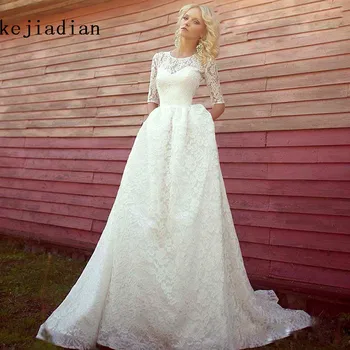 Robe de Mariee Vestidos de Casamento Elegant White scoop Half sleeves Lace a-line Wedding Dresses China
Robe de Mariee Vestidos de Casamento Elegant White scoop Half sleeves Lace a-line Wedding Dresses China