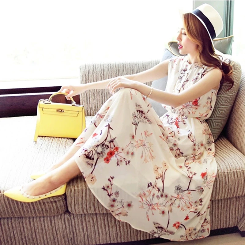 Summer New Korean Women Slim Was Thin Chiffon Dress Printed Sleeveless Dress Long Beach Dress DF2543
Summer New Korean Women Slim Was Thin Chiffon Dress Printed Sleeveless Dress Long Beach Dress DF2543