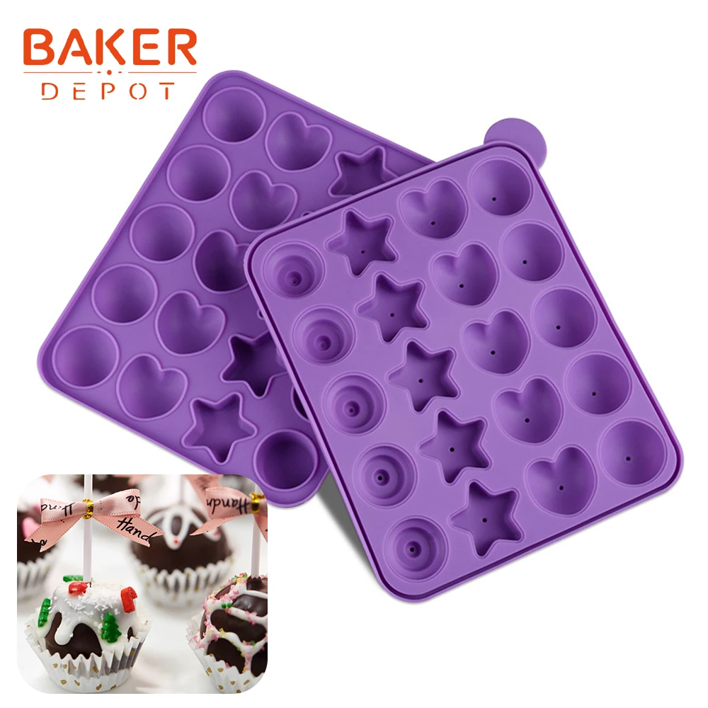 

BAKER DEPOT Silicone Mold for lollipop star round shape candy fondant mold biscuit pastry baking form heart ice chocolate tools