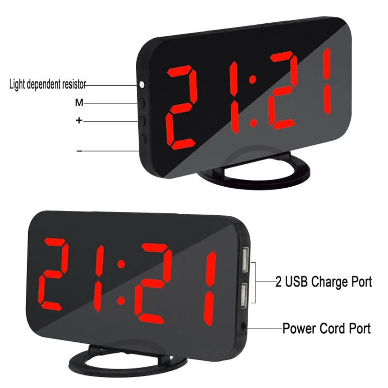 Digital Alarm Clock Night Light 6.5inch LED Display Electric Clock Snooze Mirror Surface USB Charge HG99
Digital Alarm Clock Night Light 6.5inch LED Display Electric Clock Snooze Mirror Surface USB Charge HG99