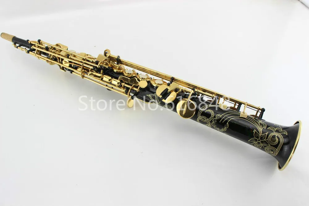 

High Quality 54 Straight Pipe Soprano Saxophone Black Nickel Gold Carved Surface Falling Tune B (C) 54 Brass Sax With Case
