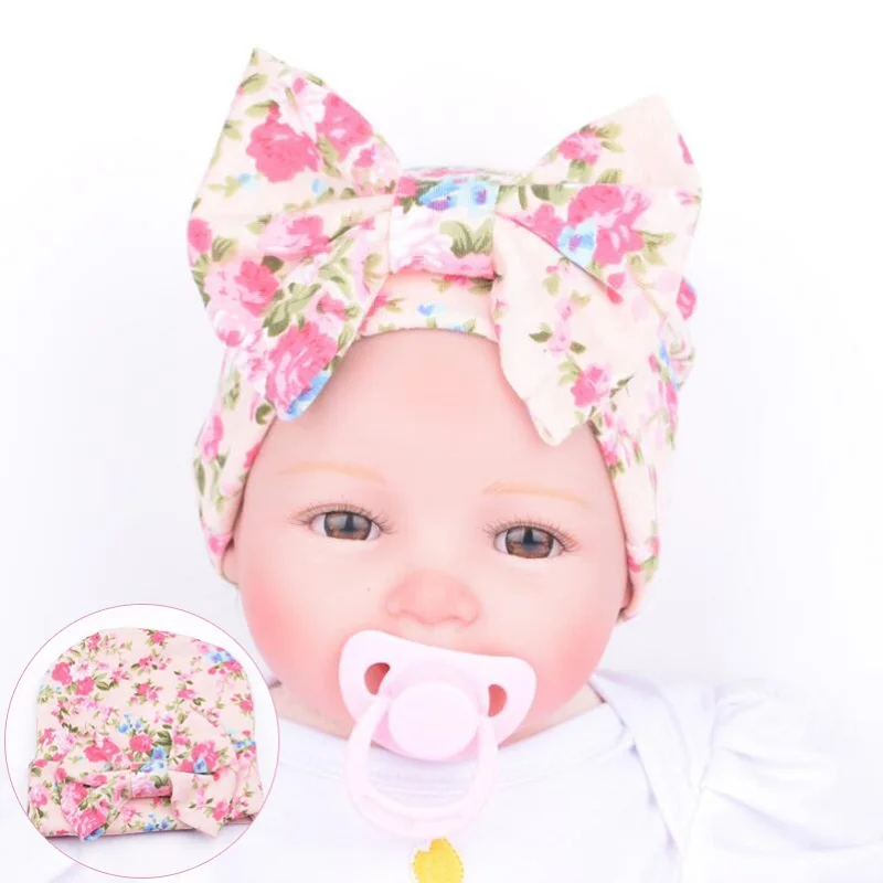 

Newborn baby hat for a Girls Pink Flower Bowknot Beanies newborn photography props Comfortably Cotton Hospital baby Caps 0-3 M