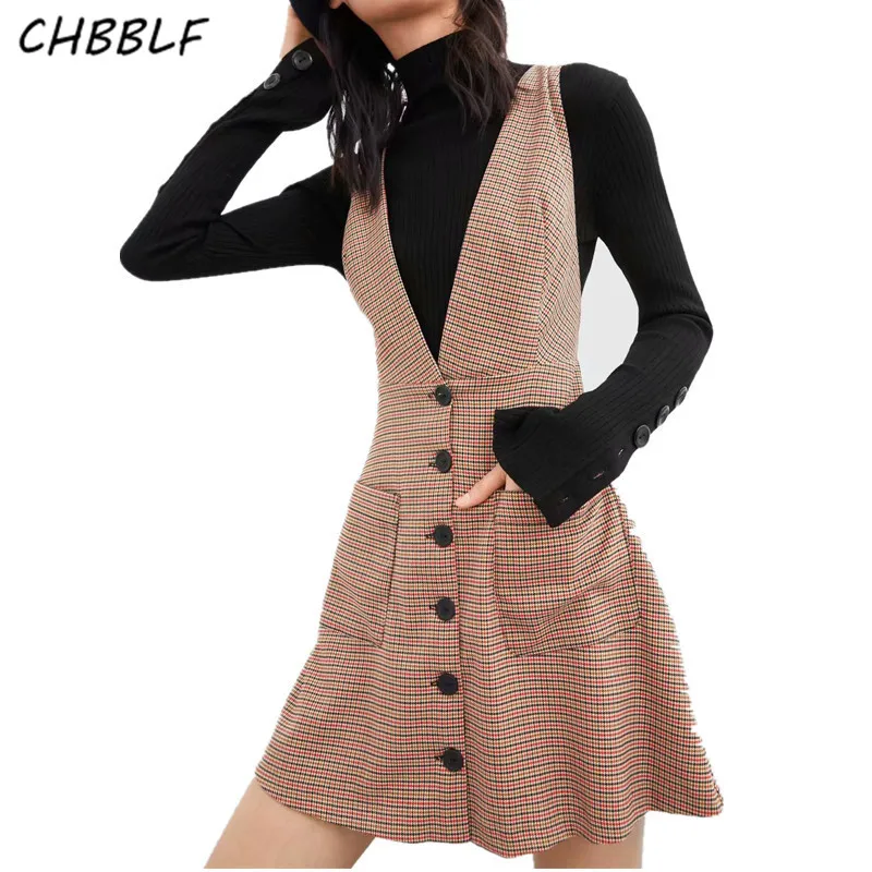 CHBBLF women retro plaid overall dress sleeveless backless pockets buttons female mini dresses Vestidos BGB9072
CHBBLF women retro plaid overall dress sleeveless backless pockets buttons female mini dresses Vestidos BGB9072